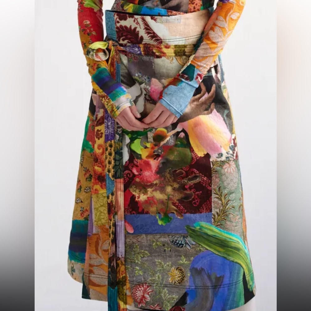 New Arthur Arbesser Italian Cotton Patchwork Wrap Skirt Runway I-40 US-M $695 - Picture 2 of 13